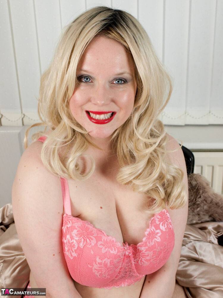 Fat blonde Sindy Bust gets naked with her panties around her ankles - #8