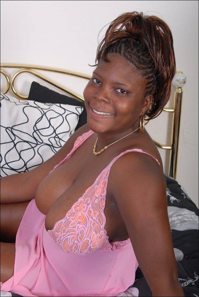 Black BBW releases large natural tits as she removes pink lingerie - #13