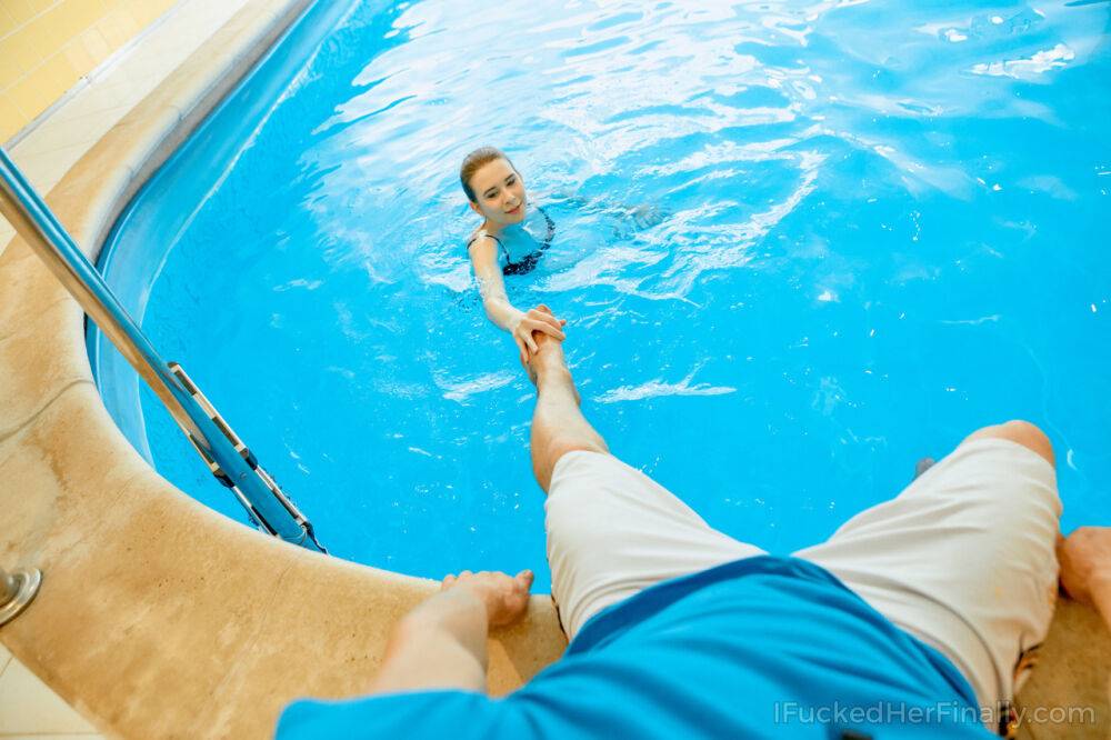 Young redhead wears her hair in a bun during a swim and a fuck - #10