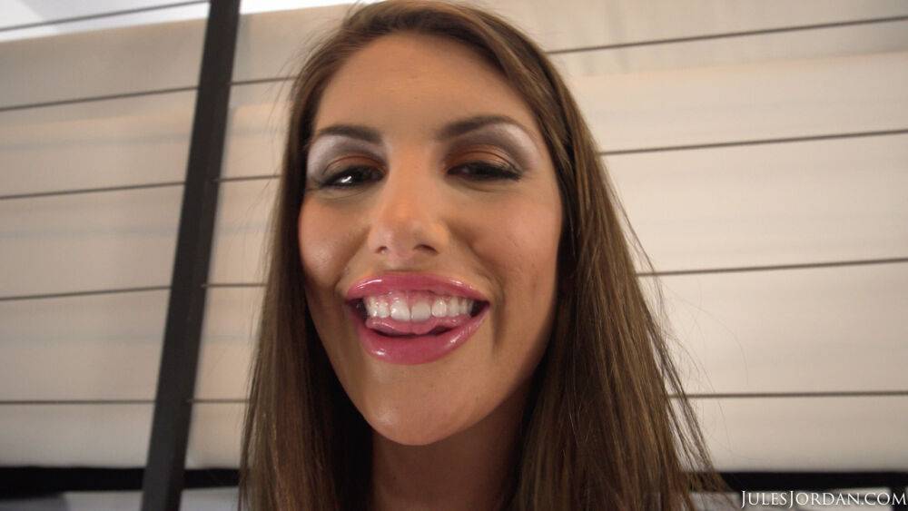 Pornstar August Ames receives an open mouth cumshot after anal sex - #11