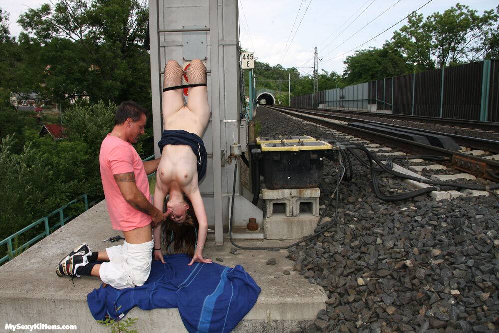 Horny teen and her boyfriend have sex beside train tracks - #9