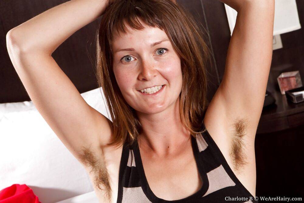 Lusty babe with tiny tits and hairy armpits exposing her bushy cunt - #15