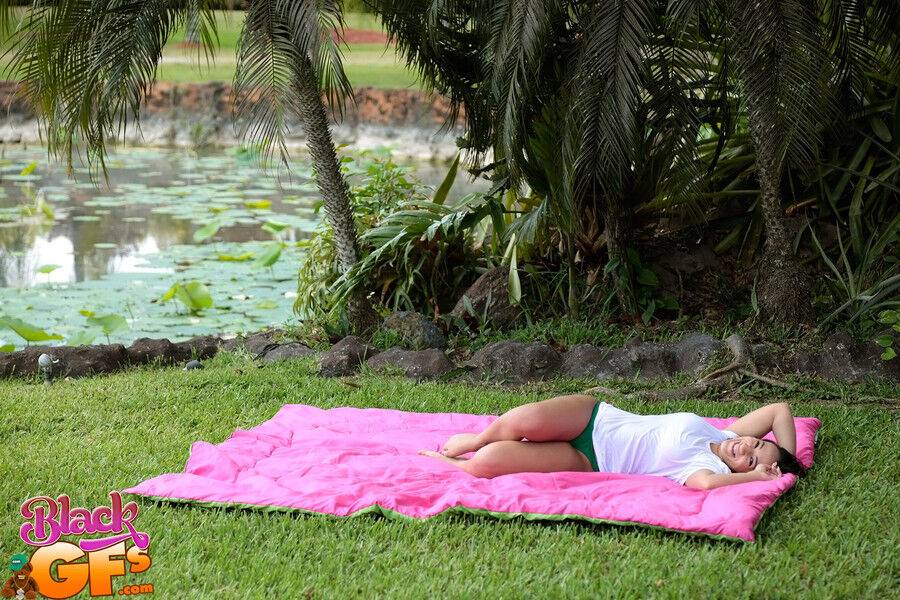 Busty Latina wets herself down in the fountain wearing a white t-shirt - #11