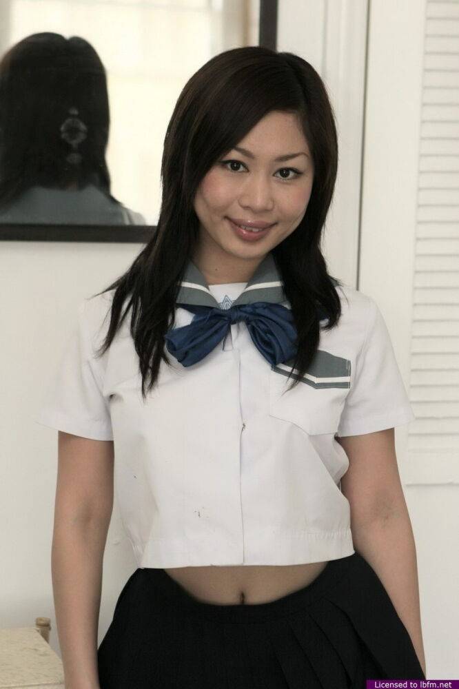 Asian schoolgirl pinches her hard nipples while taking off her uniform - #8