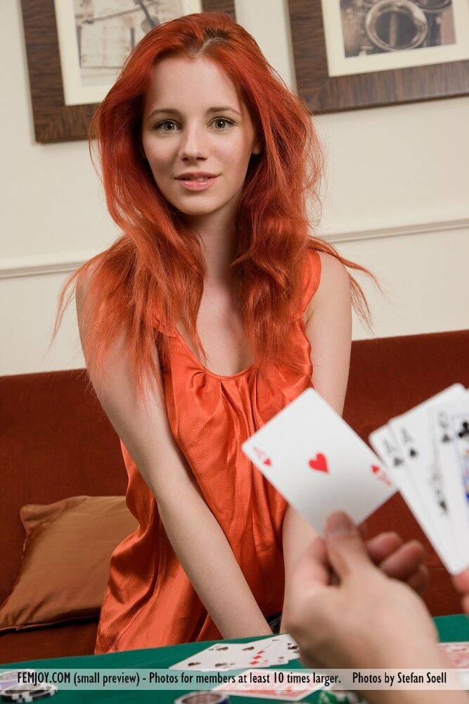 Hot redhead Ariel removes clothes after losing at poker & rolls in the chips - #6