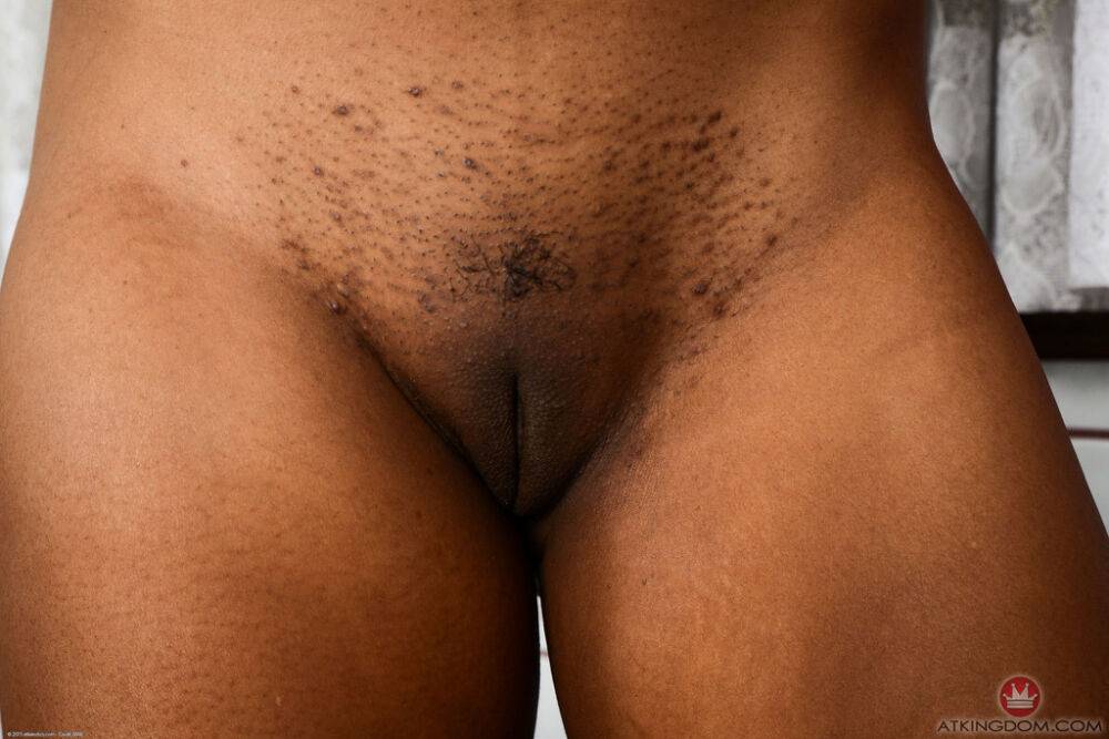 Black amateur Amber Cream flaunts her natural tits before showing pink twat - #14