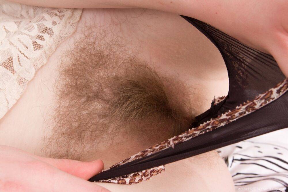 Stunning brunette Amber S spreads wide open for super closeup of hairy vagina - #2