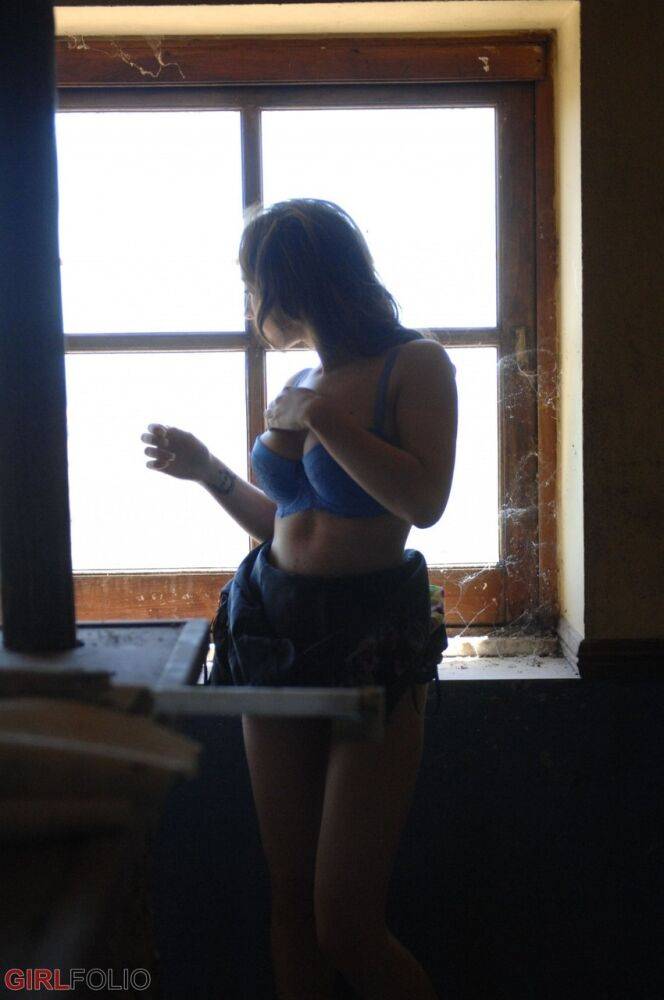 Posh British slut Jemma Perry uncups her big tits in empty building - #12