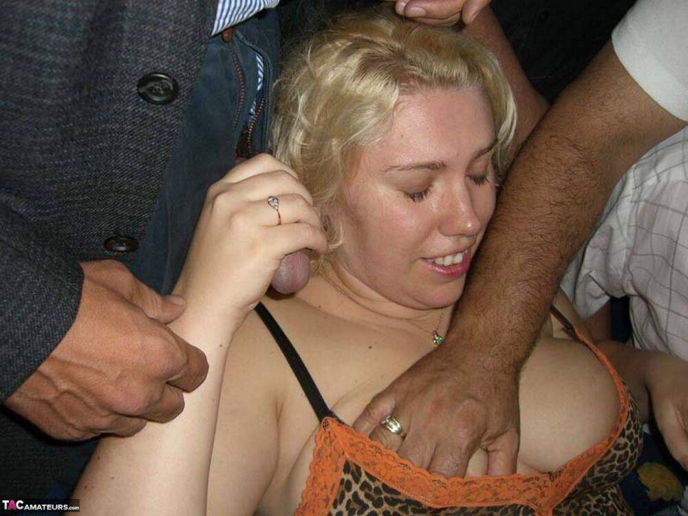 Busty blonde Barby gets covered in jizz by black and white men - #9