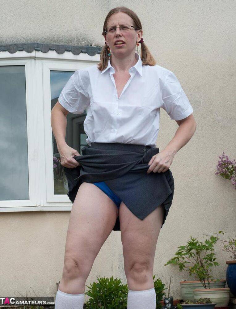 Fat older woman Sammie Slut frees her tits and twat from schoolgirl clothes - #9