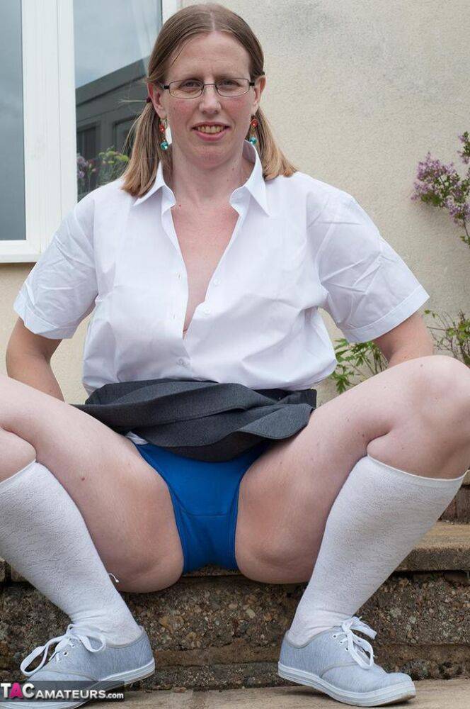 Fat older woman Sammie Slut frees her tits and twat from schoolgirl clothes - #1