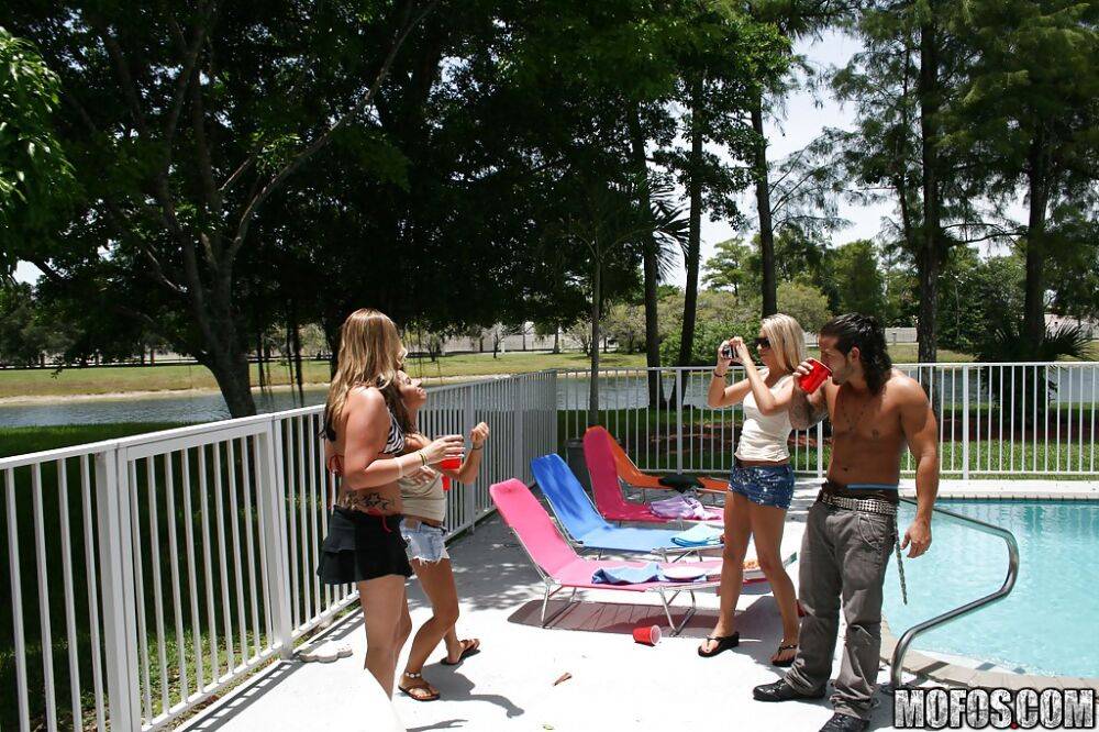 Frolic girls in bikini flashing their tits at the pool party - #15