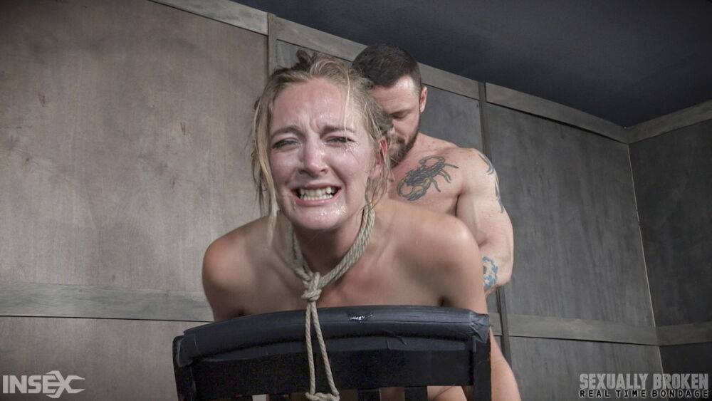 Restrained female Mona Wales has her mouth and pussy fucked by two men at once - #13