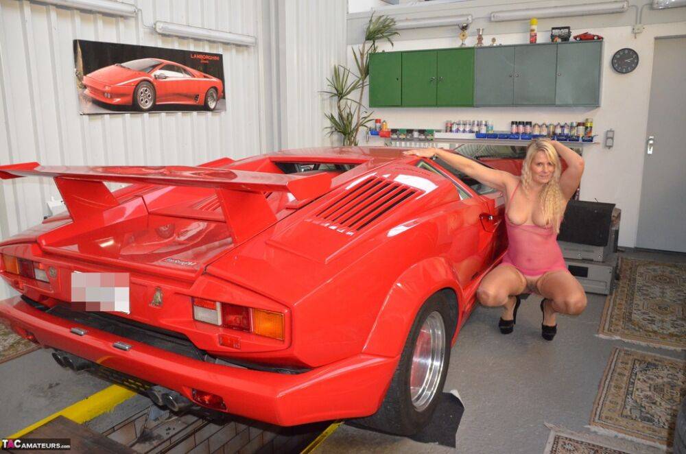 German MILF Sweet Susi exposes her tits in front of a Lamborghini - #8