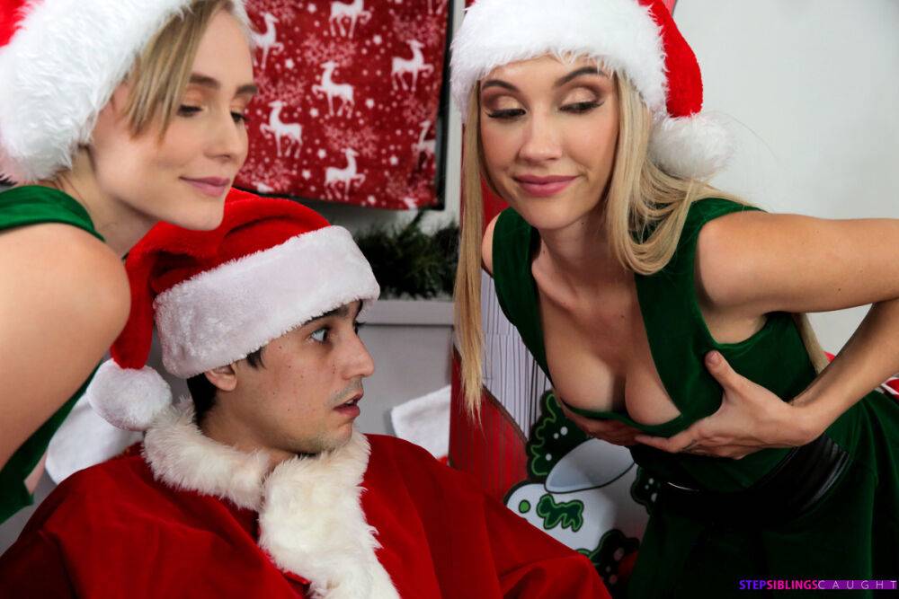 Teen girls take a selfie before a reverse gangbang with Santa Claus - #15