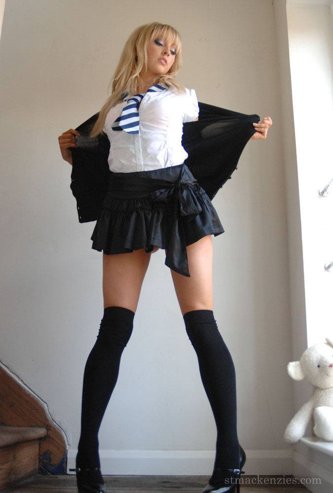 Adorable babe in black socks Elle Parker taking off her school uniform - #11