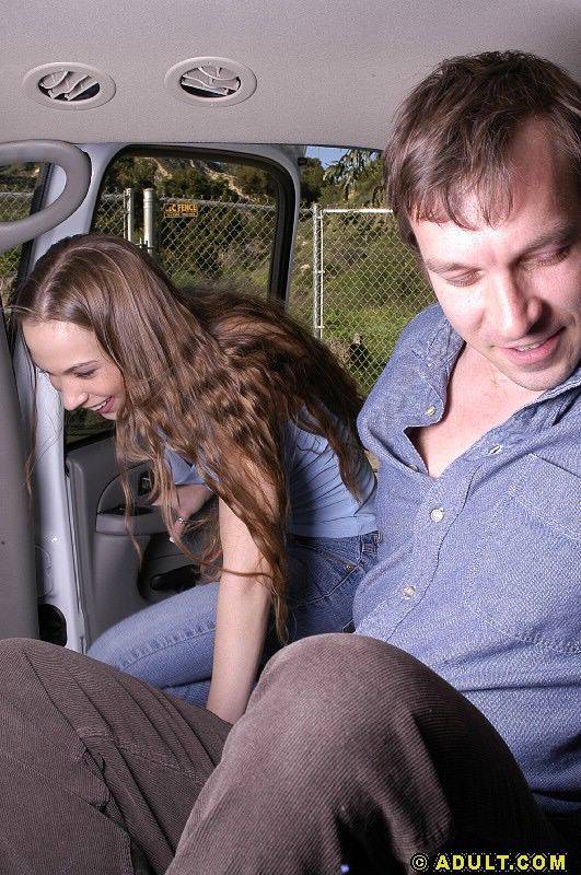 Frisky teen reveals her tits and goes down on a stiff dick in the car - #9