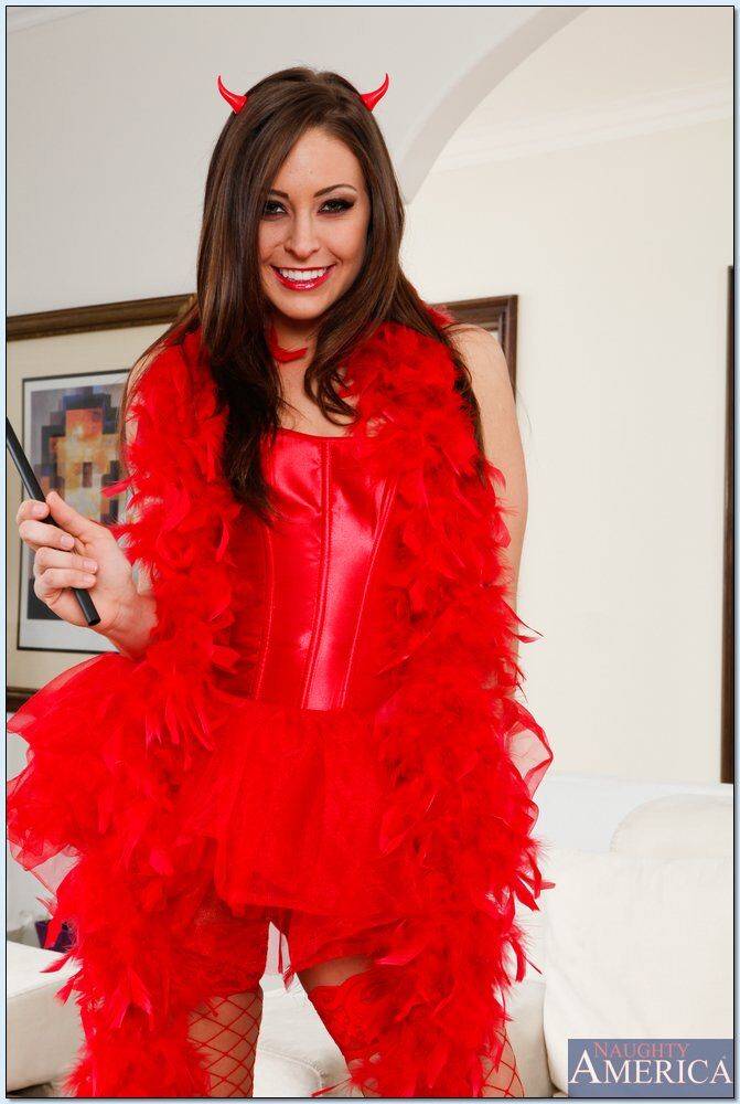 Nasty babe in red stockings Gracie Glam stripping and spreading her legs - #4