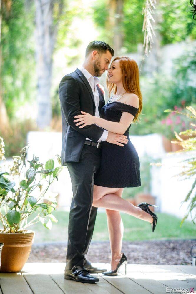 Pale redhead Ella Hughes seduces her man in a short black dress and heels - #9