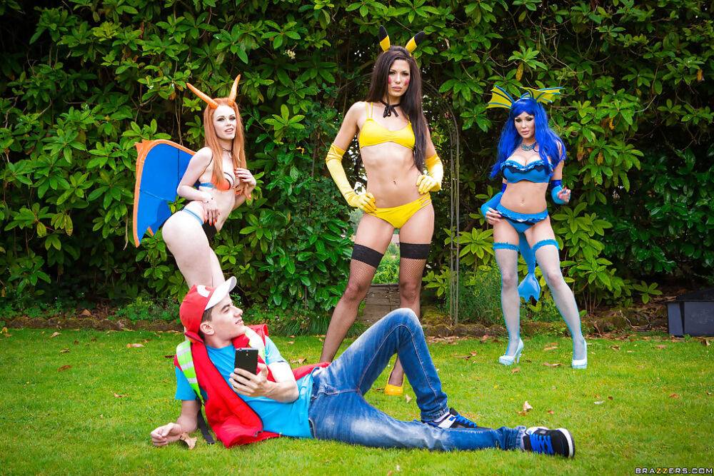 European pornstars in cosplay costumes give massive dick oral sex outdoors - #6