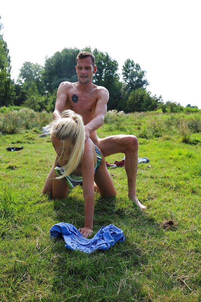 Spicy blonde Vanda L was drilled in her ass on the green grass - #10