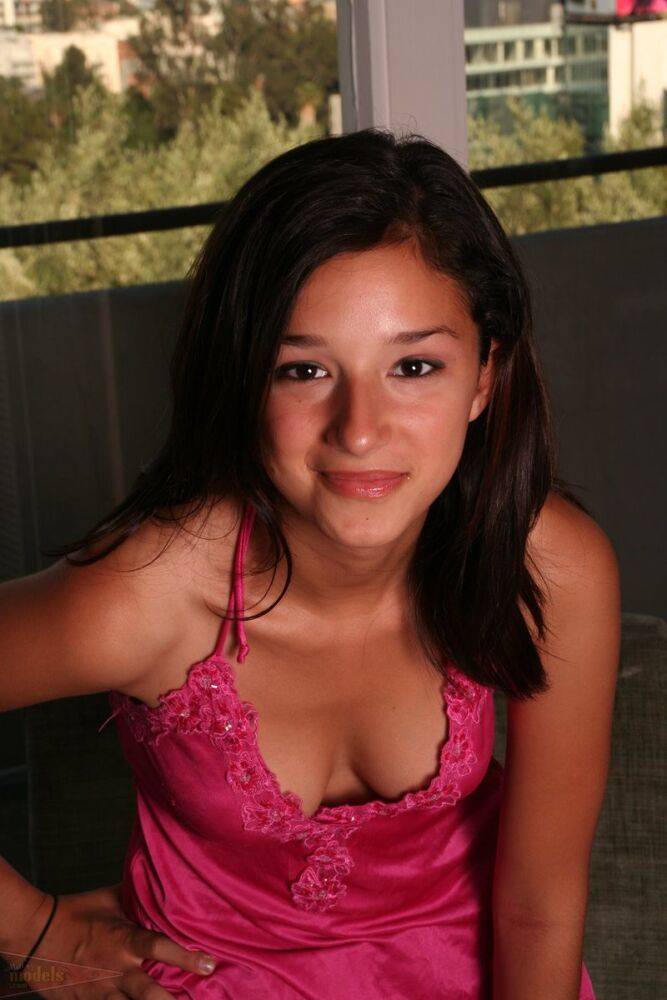 Slim teen with dark hair Summer finger spreads her pink twat once she's naked - #7