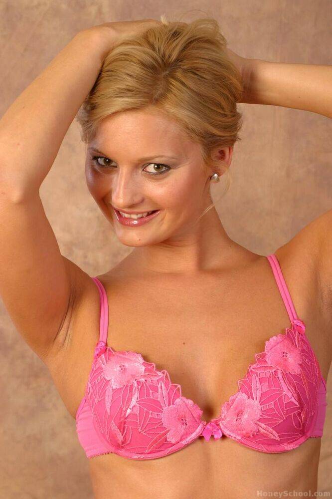 Natural blonde Jana Mala doffs pink bra and panties before riding dildo toy - #8