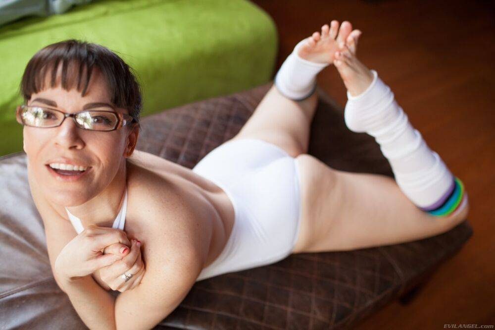 Nerdy solo girl Dana DeArmond frees her pink twat from onesie in leg warmers - #15