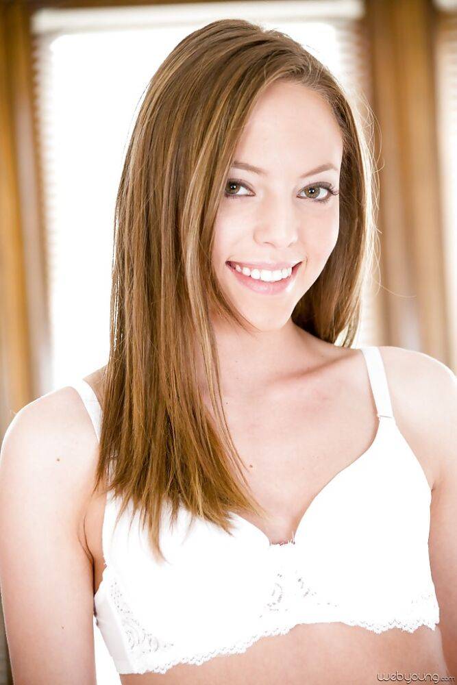 Cute innocent teenager Aubrey Star takes off her panties with smile - #14