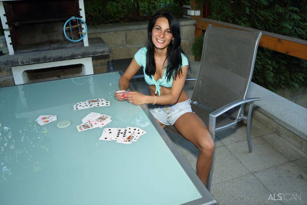 Dark haired teen girl loses at strip poker and gets her snatch pegged - #9