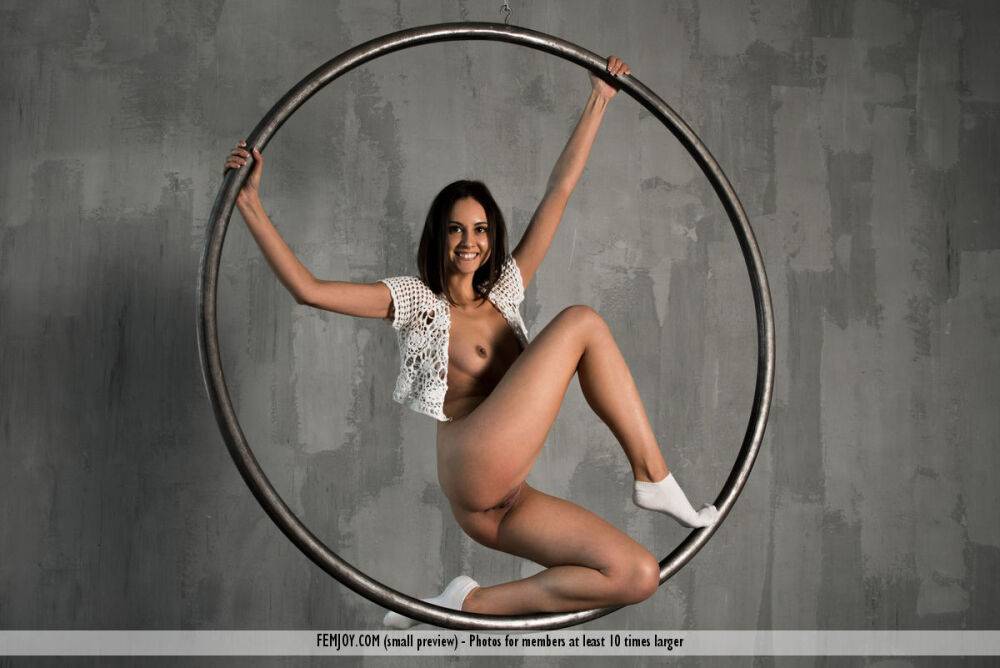 Acrobatic Sabrina G drops her white panties to hula hoop naked wearing socks - #5