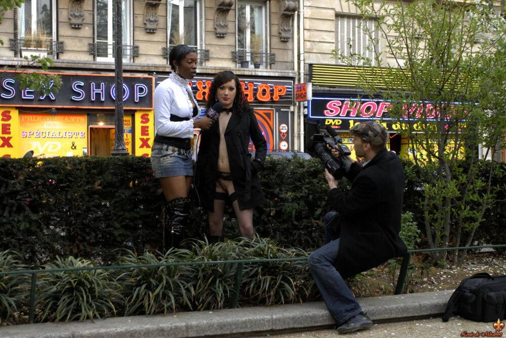 Brunette chick Penelope Tiger goes topless while being interviewed in Pigalle - #16