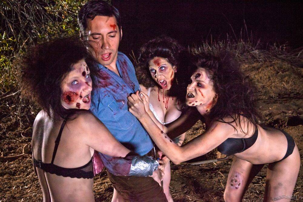 Female zombies strips a man and suck off his penis in the dark of the night - #7