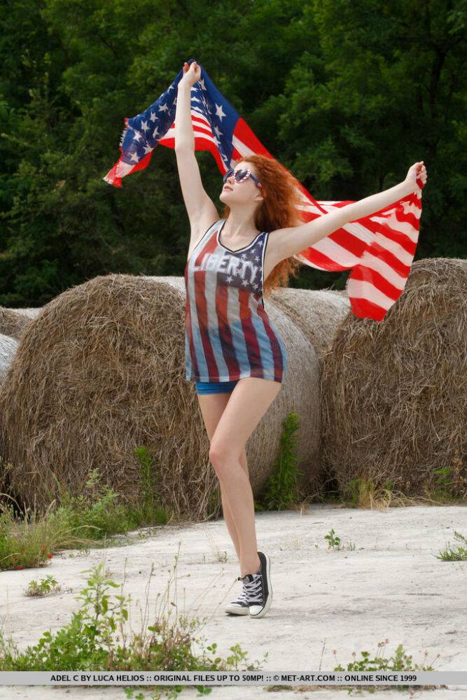 Natural redhead Adel C doffs USA themed attire and sneakers to model naked - #4