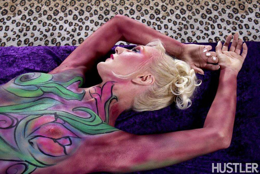 Hot older blonde Natasha Voya rocks it out wearing body paint only - #3