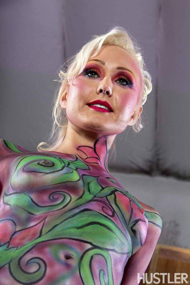 Hot older blonde Natasha Voya rocks it out wearing body paint only - #7