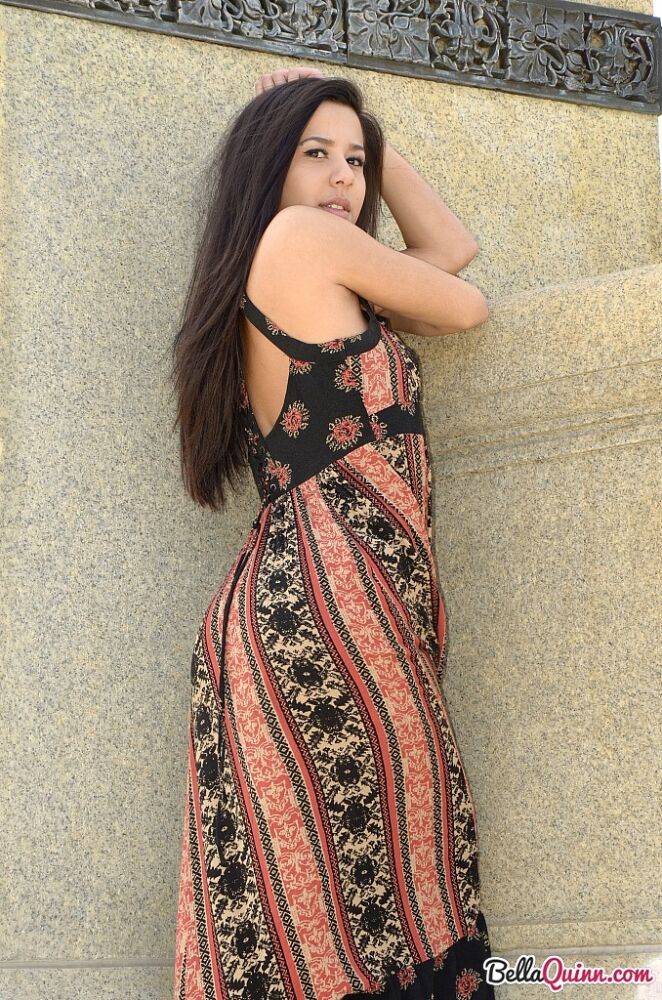 Latina amateur Bella Quinn shows her bare legs in a side split dress - #4