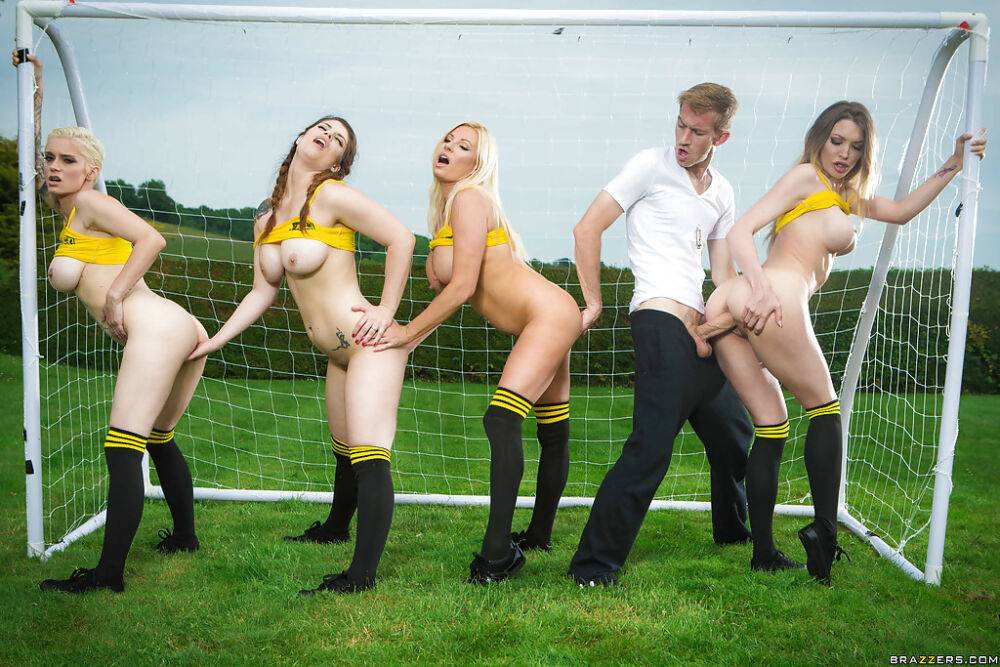 European soccer moms deliver reverse gangbang outdoors in sports uniforms - #9