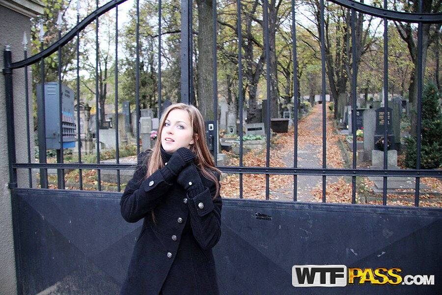 Amateur chick drips cum from chin after wandering thru cemetery to fuck - #8