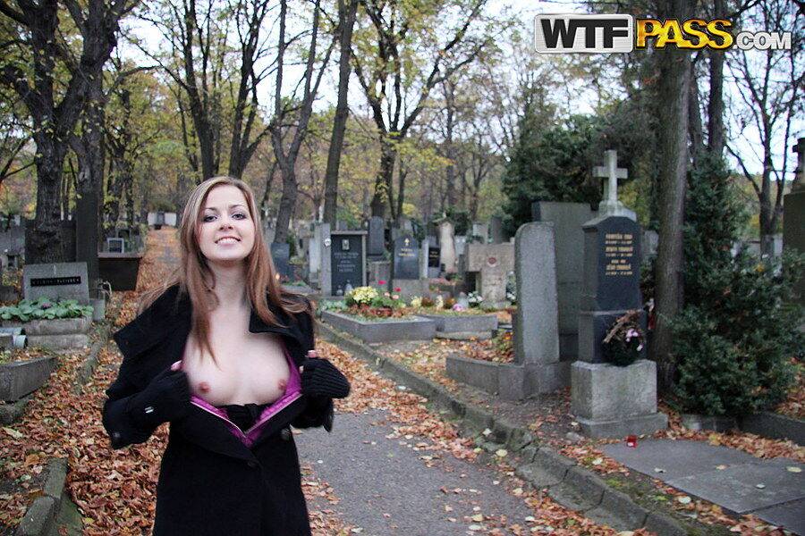 Amateur chick drips cum from chin after wandering thru cemetery to fuck - #10