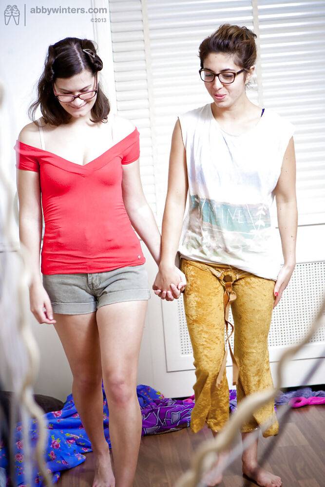 Glasses wearing lesbians Sabina M and Tallulah dress hairy twats - #14