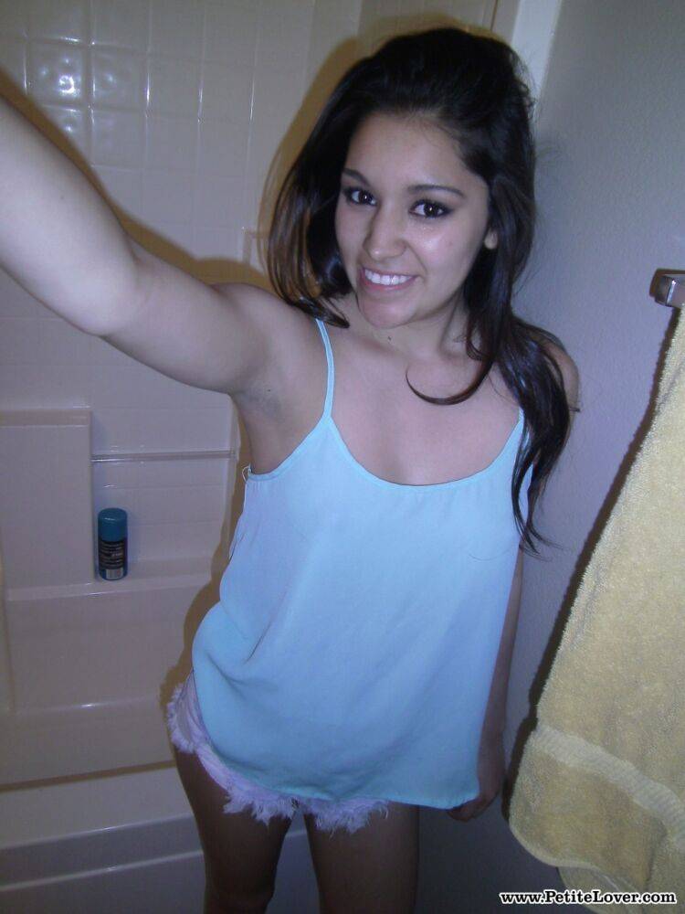 Petite amateur brunette cutie Selena takes a selfie of her hot tits and ass - #6