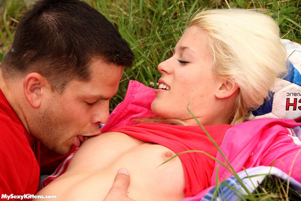 Young blonde and her boyfriend fuck on a blanket out among nature - #2