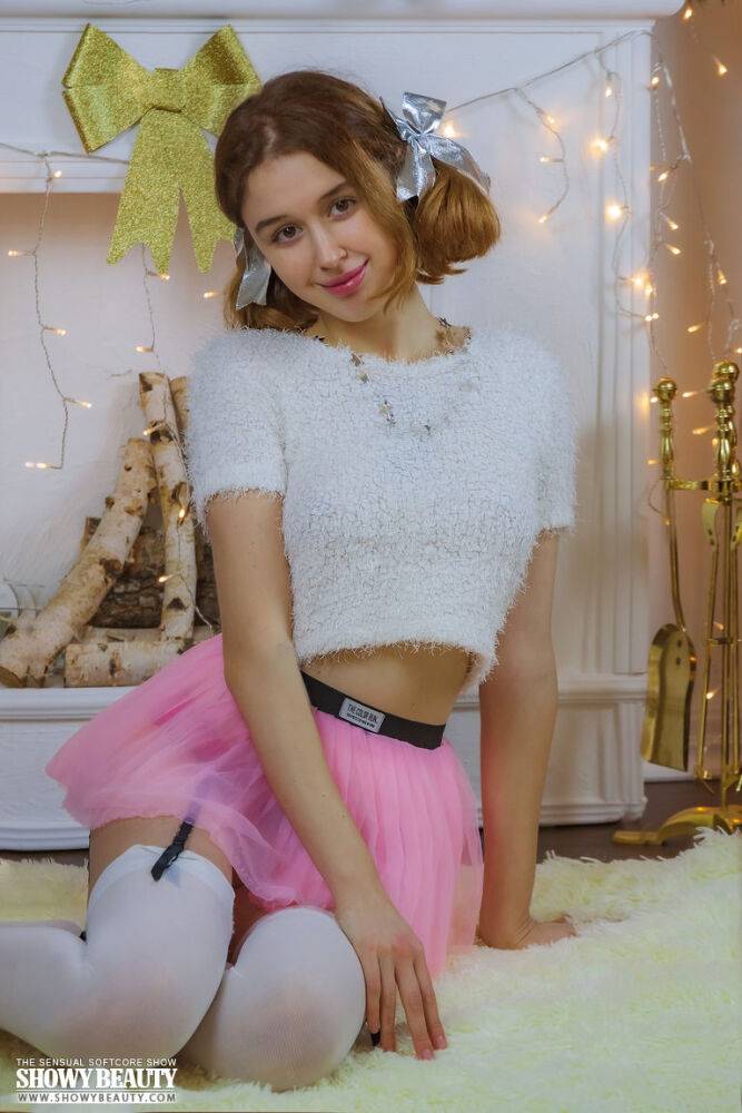 Adorable teen Riccarda strikes tempting solo poses in a tutu and stockings - #3