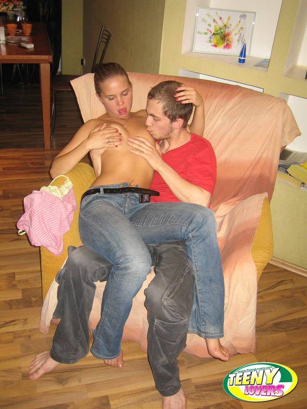 Horny teens make out while getting naked for a fuck on a comfy chair - #14