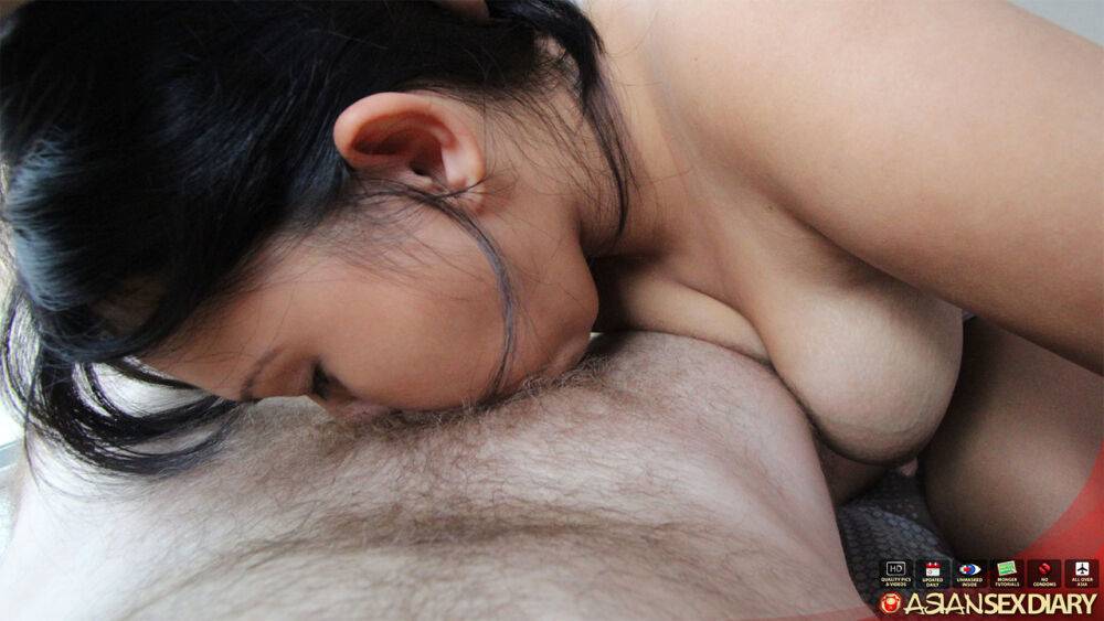 Asian chick with big tits and nipples pleasures a Farang in POV mode - #14