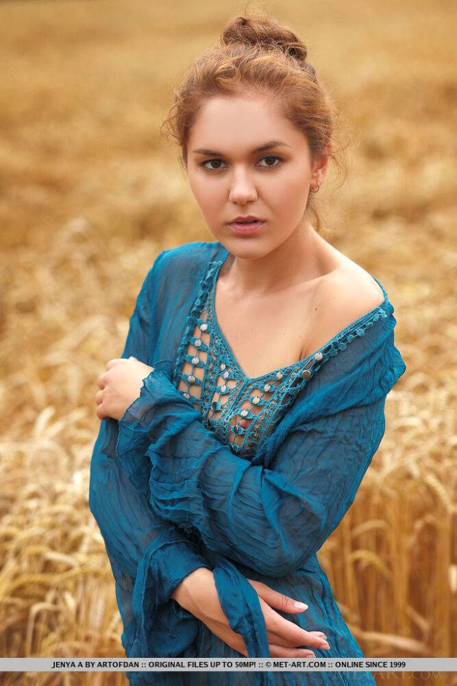 Teen solo girl Jenya A takes off her clothes to pose naked in a field of wheat - #11