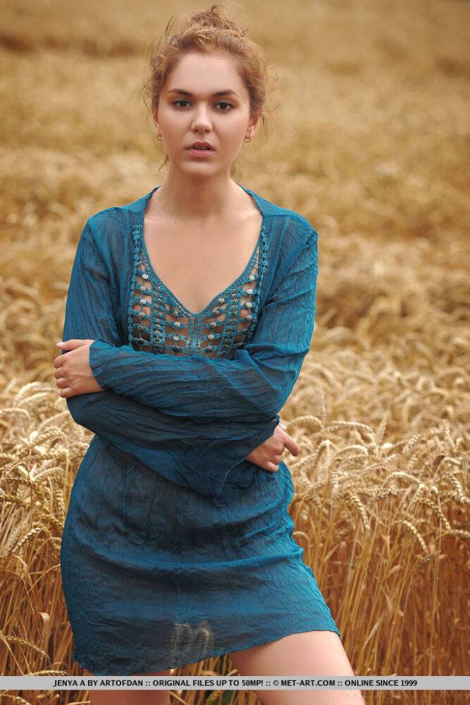 Teen solo girl Jenya A takes off her clothes to pose naked in a field of wheat - #12