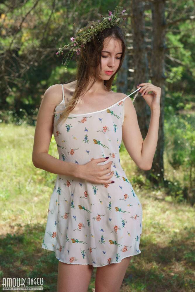 Skinny amateur Trasy casts aside a summer dress to get naked by the woods - #6