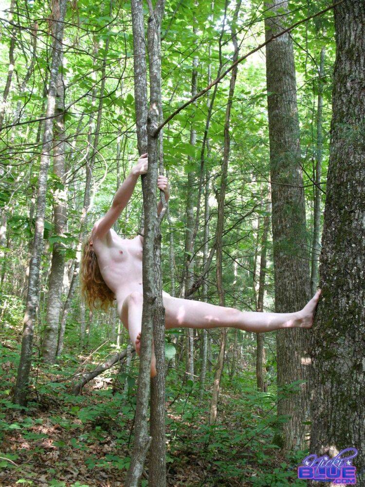 Natural redhead Nicki Blue swings from a tree while totally naked in the woods - #5